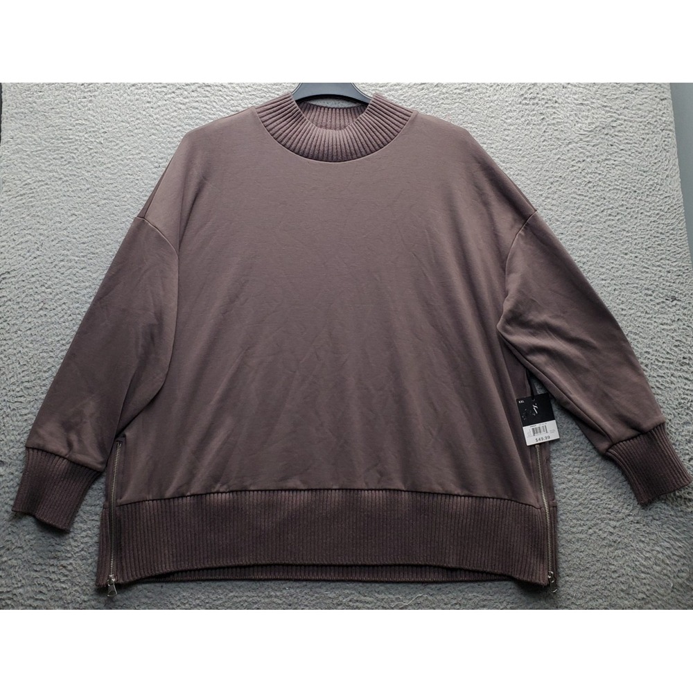 Simply Vera Vera Wang Sweatshirt Women XXL Brown Fleece Lined Mock Neck Side Zip